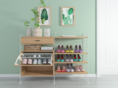  北欧鞋柜 边柜 装饰画 鞋3d模型 