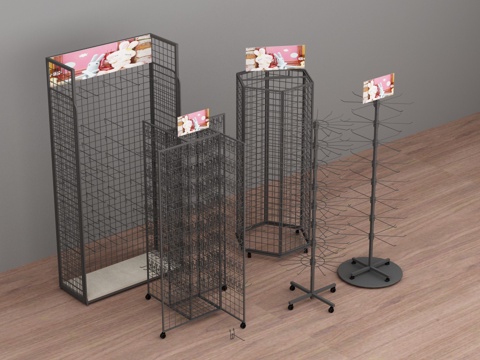  网格超市文具店玩具店饰品店挂钩展示架3d模型 