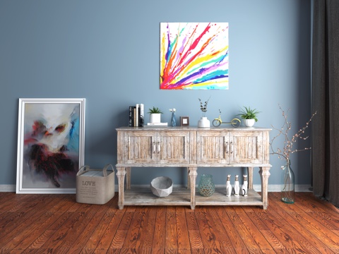  美式简约实木边柜餐边柜组合3d模型 