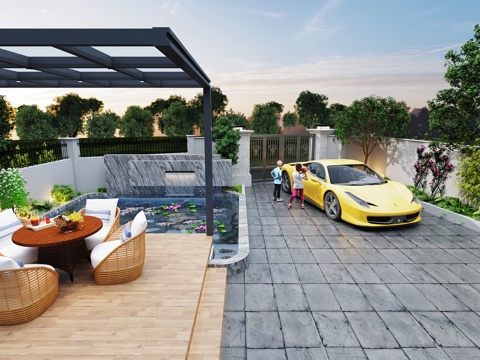  别墅庭院3d模型 