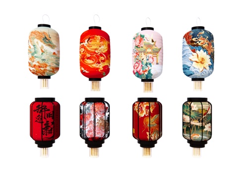  中式灯笼 彩灯 节日灯彩 传统礼灯 新年美陈 元宵花灯su模型 