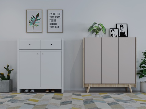  现代北欧风格鞋柜组合3d模型 