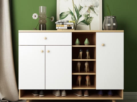  北欧鞋柜 画 书籍 窗帘 饰品模型3d模型 