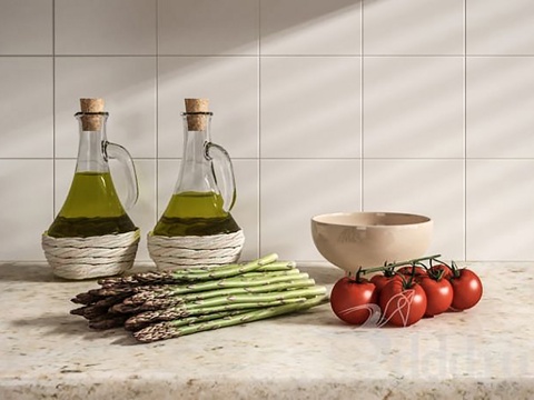  现代厨房用品 食物 餐具su模型 