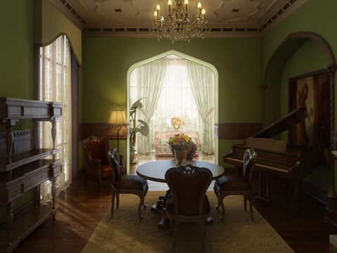  美式休息室 休息室3d模型 