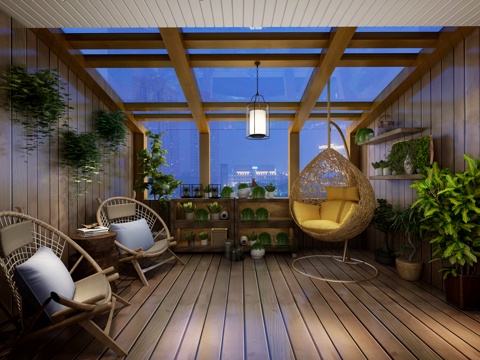  美式简约花园阳台3d模型 