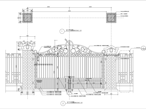  铁艺大门cad施工图 