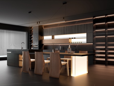  现代餐厅3d模型 