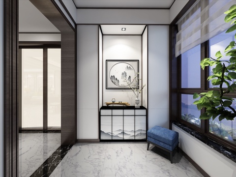  新中式阳台3d模型 