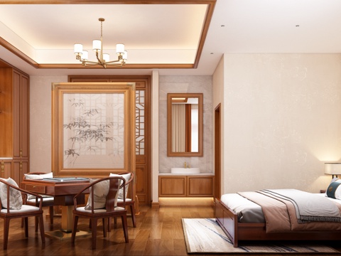  中式酒店客房3d模型 