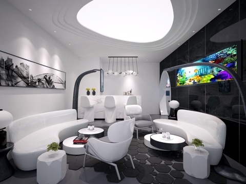  后现代休闲娱乐区3D模型 沙发 茶几 顶灯 落地灯3d模型 