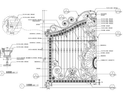  铁艺大门cad施工图 