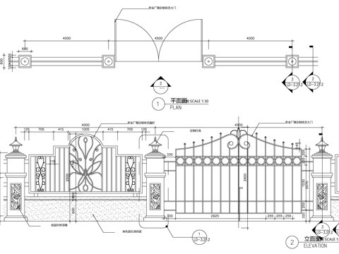  铁艺大门cad施工图 