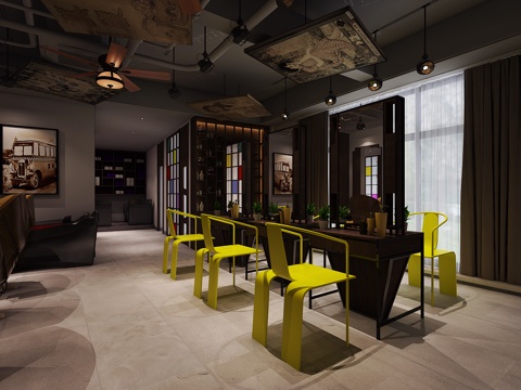  新中式复古美容美发店3d模型 