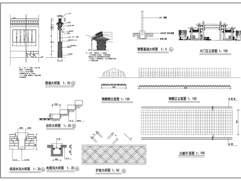  围墙、牌坊大门施工图cad施工图 