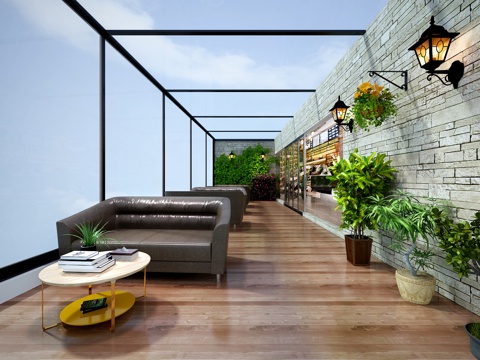  现代阳台 花园阳台 盆栽 现代沙发 阳光房 休闲阳台3d模型 