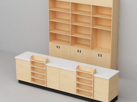  木质带大理石台面收银台3d模型 