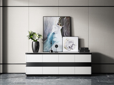  新中式实木边柜饰品组合3d模型 