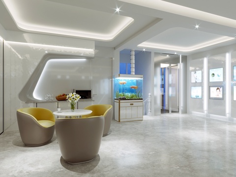  现代医美美容院前台大厅洽谈区3d模型 