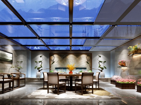  新中式花园阳台3d模型 