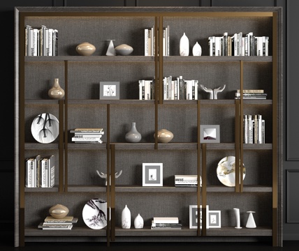  现代实木书柜书籍饰品组合3d模型 