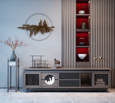  中式电视柜 装饰品3d模型 