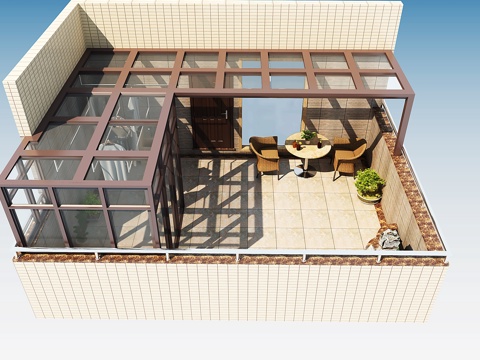  别墅露台花园 居家阳台 阳光房3d模型 
