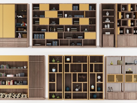  现代书柜 书架 摆件 书橱3d模型 