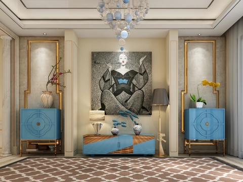  新古典电视柜 边柜 吊灯3d模型 