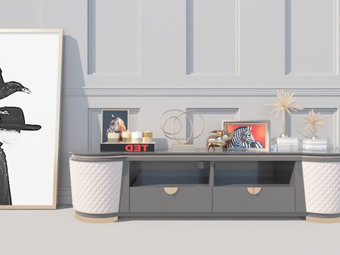  现代奢华电视柜 饰品挂画组合 装饰品3d模型 