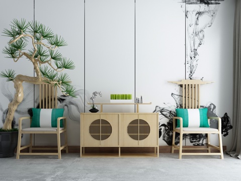  新中式门厅玄关柜组合3d模型 