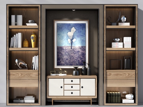  现代书柜 书房 装饰柜 简约书柜 现代装饰柜 现代装饰画3d模型 