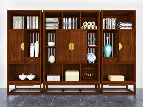  新中式书柜 装饰柜 组合柜3d模型 