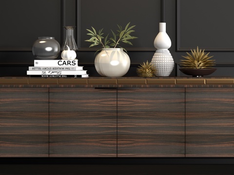  新中式实木端景柜饰品组合3d模型 