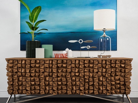  现代装饰柜 装饰画 装饰品 植物3d模型 