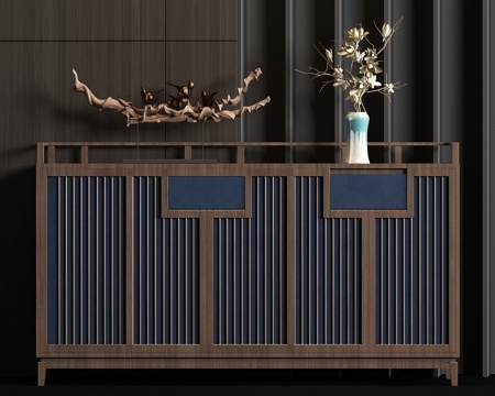  新中式实木端景柜饰品组合3d模型 