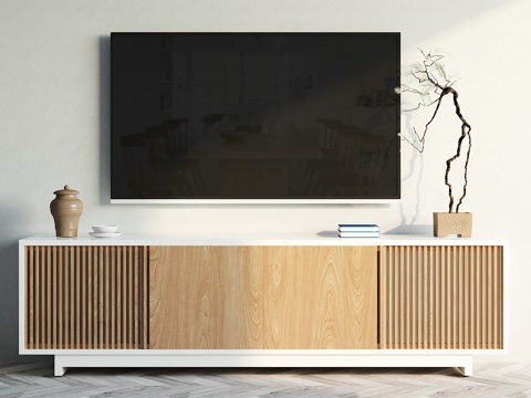  新中式实木电视柜摆件组合3d模型 