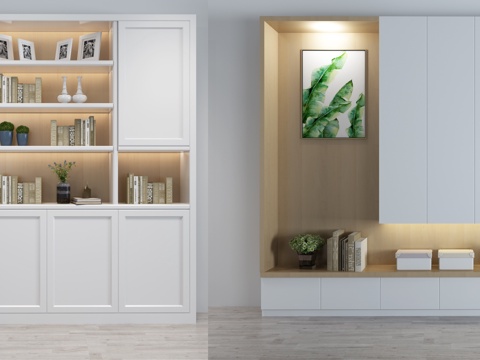  现代北欧风格书柜组合3d模型 