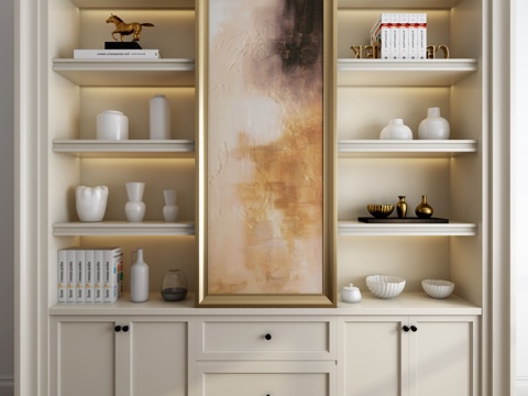  现代书柜摆件3d模型 