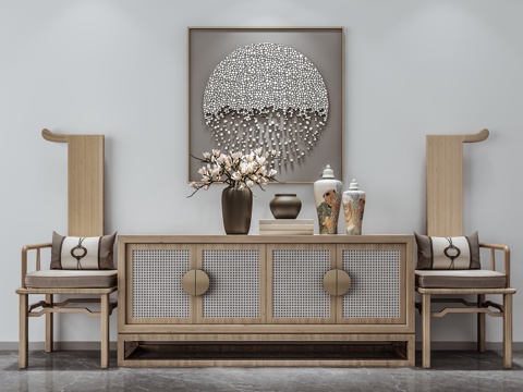  禅意中式摆台 装饰柜 装饰画 装饰品组合3d模型 