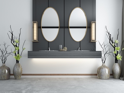  现代浴室台盆柜组合3d模型 