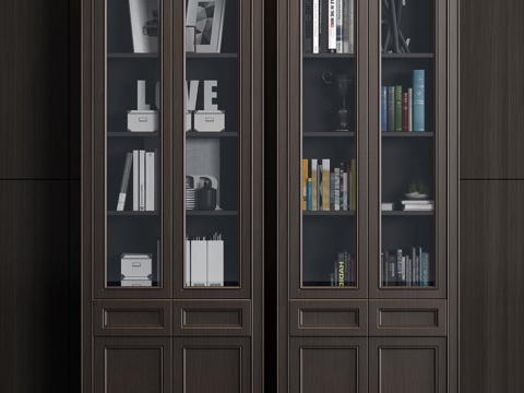  新中式实木书柜书籍饰品组合3d模型 