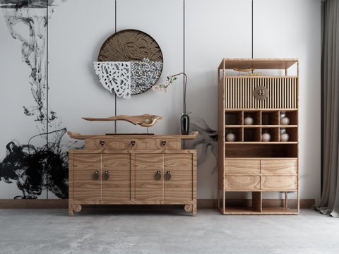  新中式门厅端景柜组合3d模型 