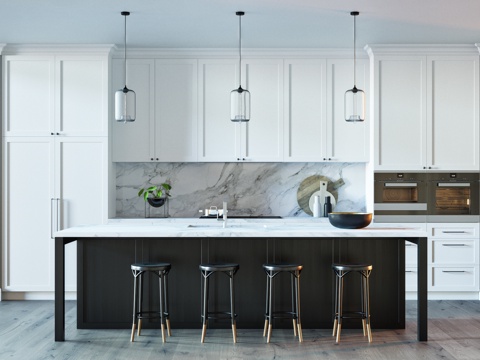  现代古典橱柜吧椅吊灯模型3d模型 