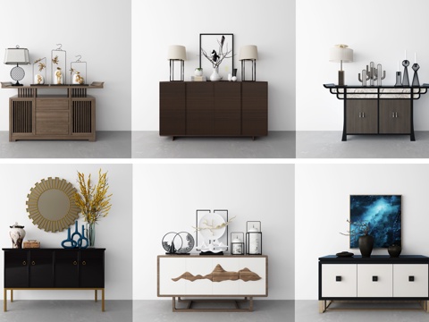  新中式装饰柜玄关柜组合3d模型 