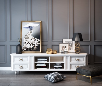  欧式简约电视柜 抱枕 挂画 装饰品3d模型 