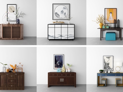  新中式玄关柜装饰柜组合3d模型 