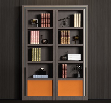  新中式实木书柜书籍饰品组合3d模型 