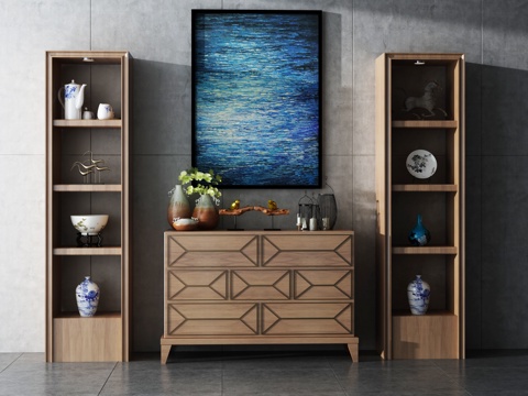  新中式边柜玄关柜组合3d模型 