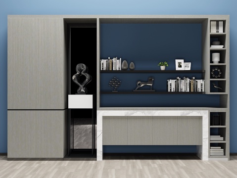  现代书桌 书柜 饰品柜3d模型 